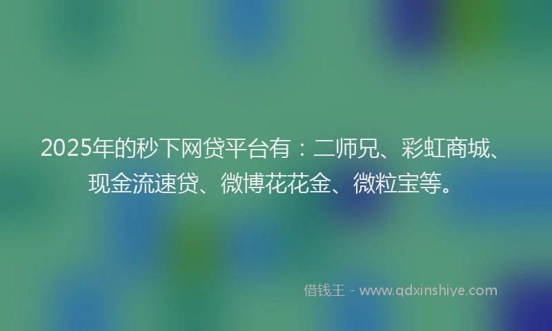 2025年的秒下网贷平台有：二师兄、彩虹商城、现金流速贷、微博花花金、微粒宝等。