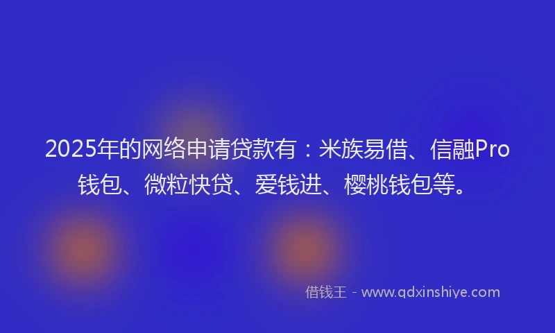 2025年的网络申请贷款有：米族易借、信融Pro钱包、微粒快贷、爱钱进、樱桃钱包等。