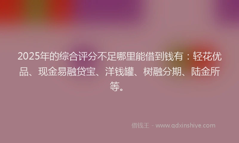 2025年的综合评分不足哪里能借到钱有：轻花优品、现金易融贷宝、洋钱罐、树融分期、陆金所等。