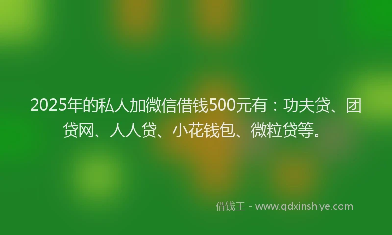2025年的私人加微信借钱500元有：功夫贷、团贷网、人人贷、小花钱包、微粒贷等。