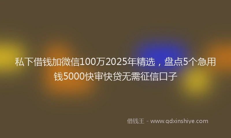 私下借钱加微信100万2025年精选，盘点5个急用钱5000快审快贷无需征信口子