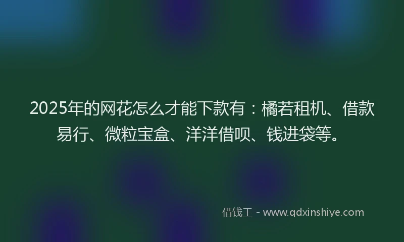 2025年的网花怎么才能下款有：橘若租机、借款易行、微粒宝盒、洋洋借呗、钱进袋等。