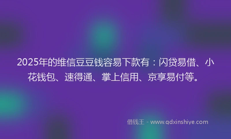 2025年的维信豆豆钱容易下款有：闪贷易借、小花钱包、速得通、掌上信用、京享易付等。