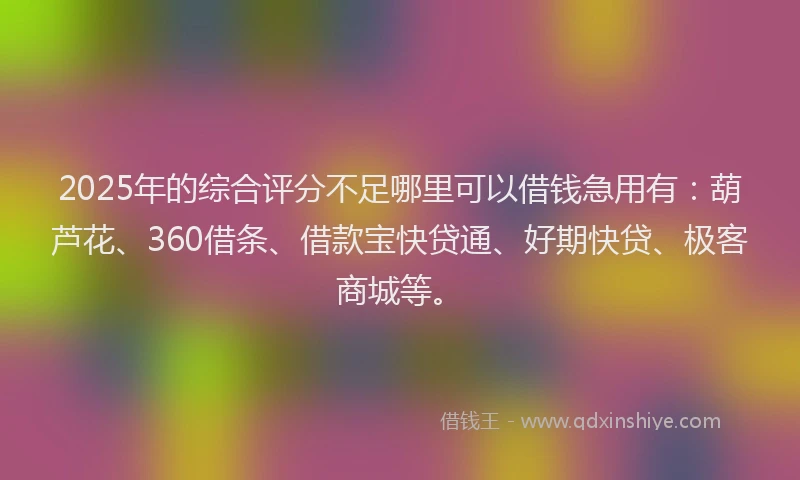 2025年的综合评分不足哪里可以借钱急用有：葫芦花、360借条、借款宝快贷通、好期快贷、极客商城等。