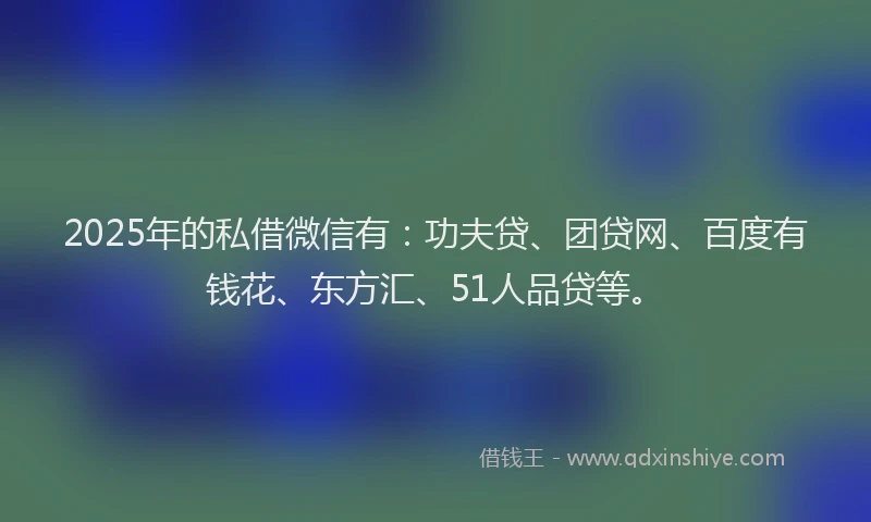 2025年的私借微信有：功夫贷、团贷网、百度有钱花、东方汇、51人品贷等。