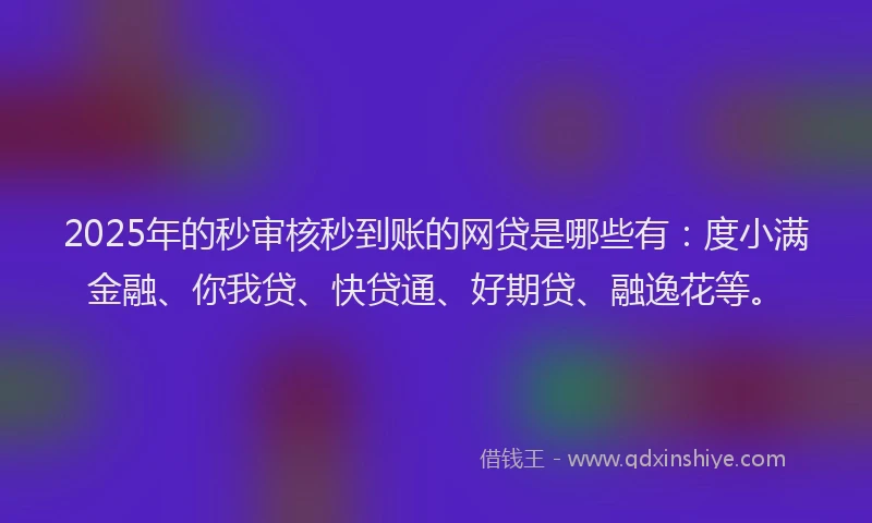 2025年的秒审核秒到账的网贷是哪些有：度小满金融、你我贷、快贷通、好期贷、融逸花等。
