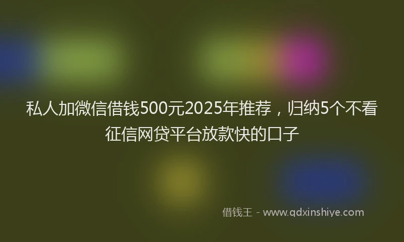 私人加微信借钱500元2025年推荐，归纳5个不看征信网贷平台放款快的口子