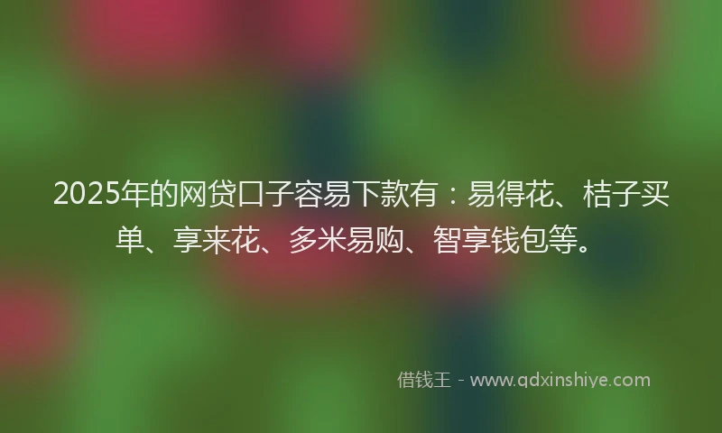2025年的网贷口子容易下款有：易得花、桔子买单、享来花、多米易购、智享钱包等。