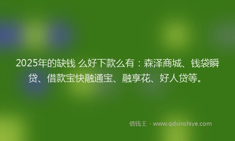 2025年的缺钱 么好下款么有：森泽商城、钱袋瞬贷、借款宝快融通宝、融享花、好人贷等。