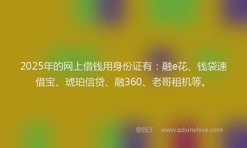 2025年的网上借钱用身份证有：融e花、钱袋速借宝、琥珀信贷、融360、老哥租机等。