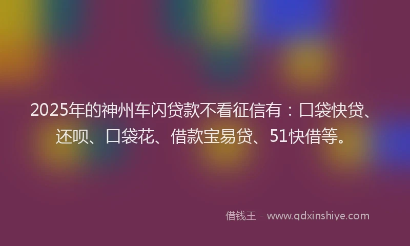 2025年的神州车闪贷款不看征信有：口袋快贷、还呗、口袋花、借款宝易贷、51快借等。