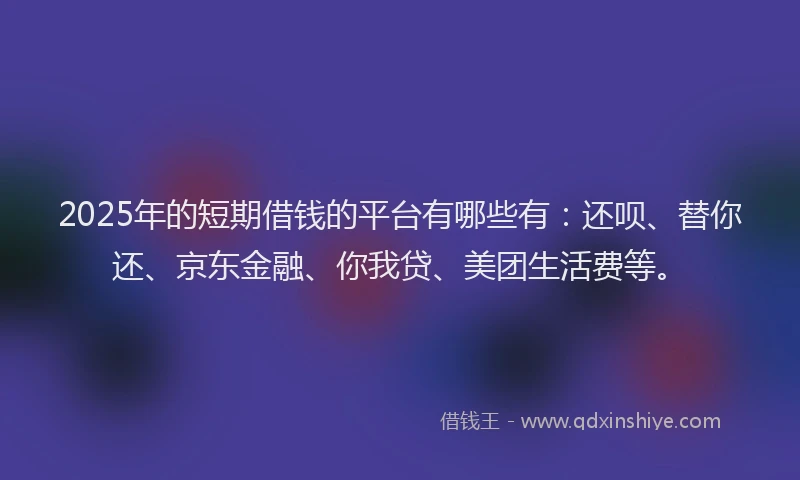 2025年的短期借钱的平台有哪些有：还呗、替你还、京东金融、你我贷、美团生活费等。