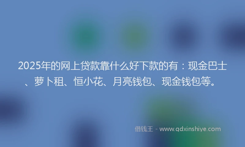 2025年的网上贷款靠什么好下款的有：现金巴士、萝卜租、恒小花、月亮钱包、现金钱包等。