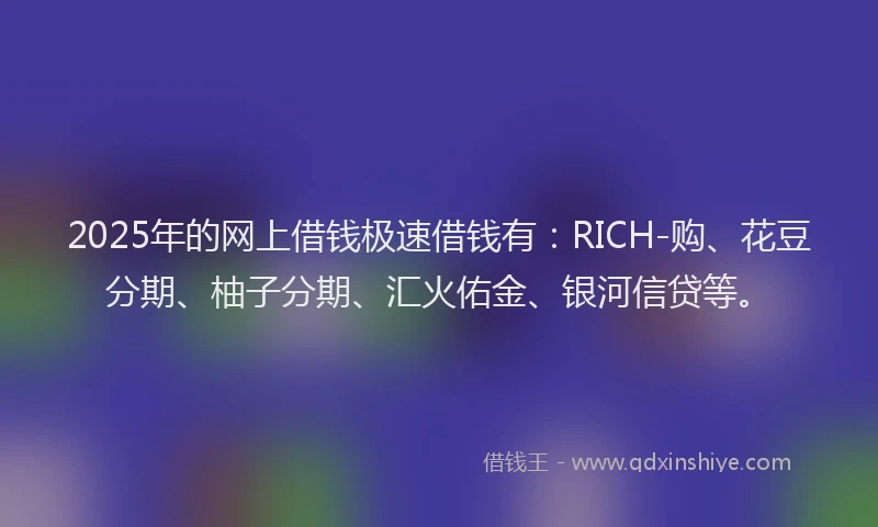 2025年的网上借钱极速借钱有：RICH-购、花豆分期、柚子分期、汇火佑金、银河信贷等。