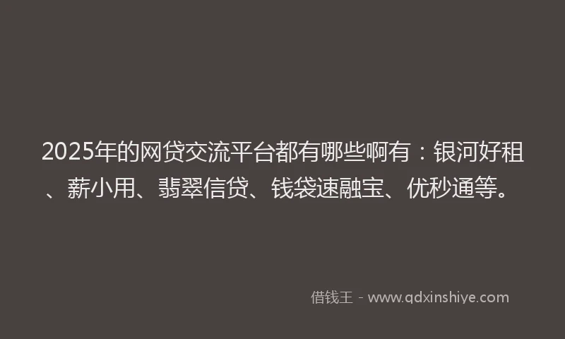 2025年的网贷交流平台都有哪些啊有：银河好租、薪小用、翡翠信贷、钱袋速融宝、优秒通等。