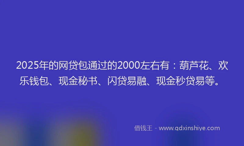 2025年的网贷包通过的2000左右有：葫芦花、欢乐钱包、现金秘书、闪贷易融、现金秒贷易等。
