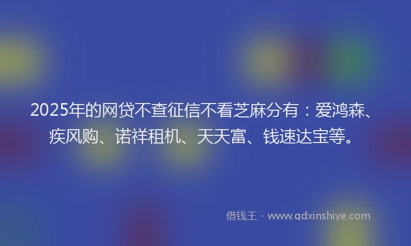 2025年的网贷不查征信不看芝麻分有：爱鸿森、疾风购、诺祥租机、天天富、钱速达宝等。