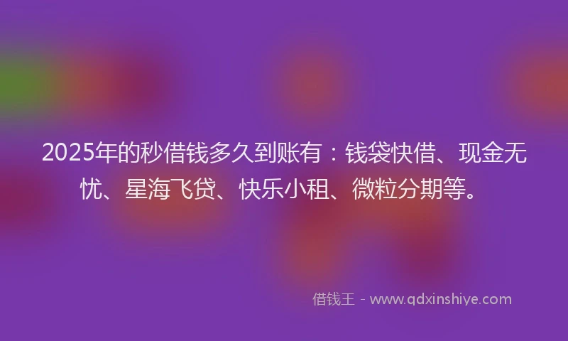 2025年的秒借钱多久到账有：钱袋快借、现金无忧、星海飞贷、快乐小租、微粒分期等。