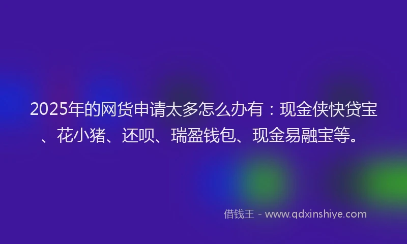 2025年的网货申请太多怎么办有：现金侠快贷宝、花小猪、还呗、瑞盈钱包、现金易融宝等。