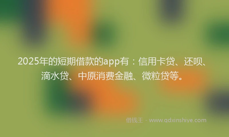 2025年的短期借款的app有：信用卡贷、还呗、滴水贷、中原消费金融、微粒贷等。