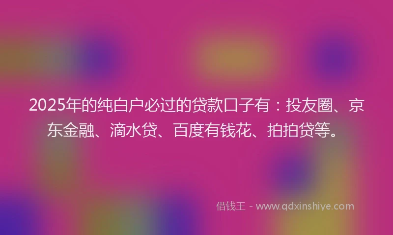 2025年的纯白户必过的贷款口子有：投友圈、京东金融、滴水贷、百度有钱花、拍拍贷等。