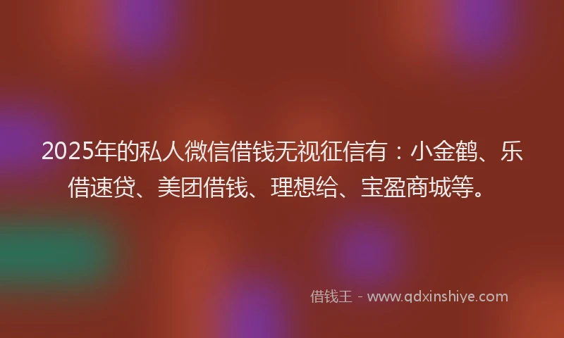 2025年的私人微信借钱无视征信有：小金鹤、乐借速贷、美团借钱、理想给、宝盈商城等。