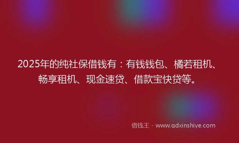 2025年的纯社保借钱有：有钱钱包、橘若租机、畅享租机、现金速贷、借款宝快贷等。