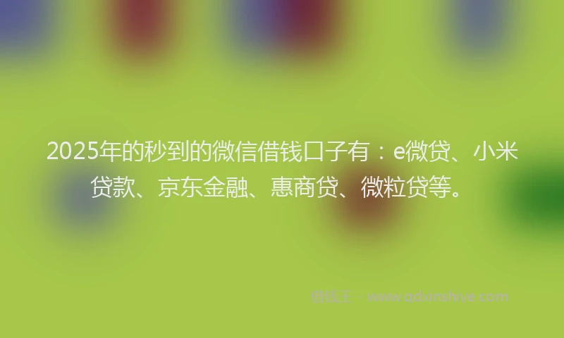 2025年的秒到的微信借钱口子有：e微贷、小米贷款、京东金融、惠商贷、微粒贷等。