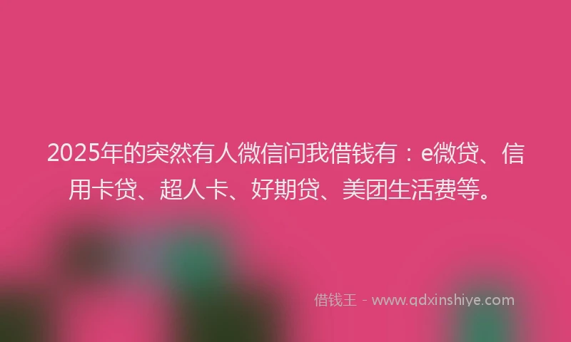 2025年的突然有人微信问我借钱有：e微贷、信用卡贷、超人卡、好期贷、美团生活费等。