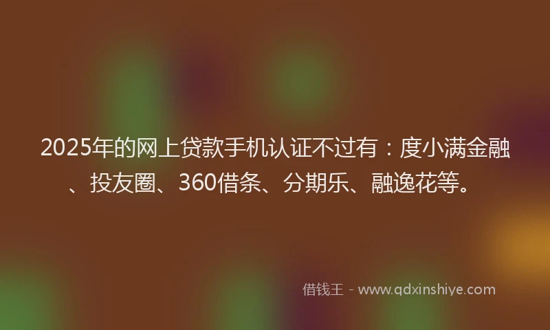 2025年的网上贷款手机认证不过有：度小满金融、投友圈、360借条、分期乐、融逸花等。