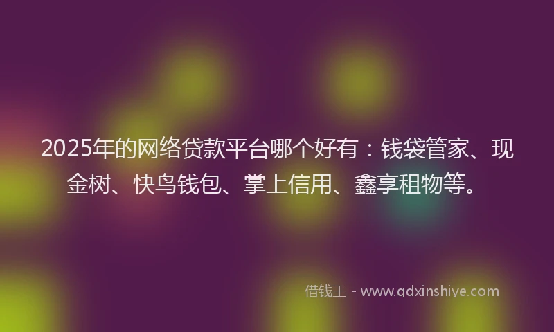 2025年的网络贷款平台哪个好有：钱袋管家、现金树、快鸟钱包、掌上信用、鑫享租物等。