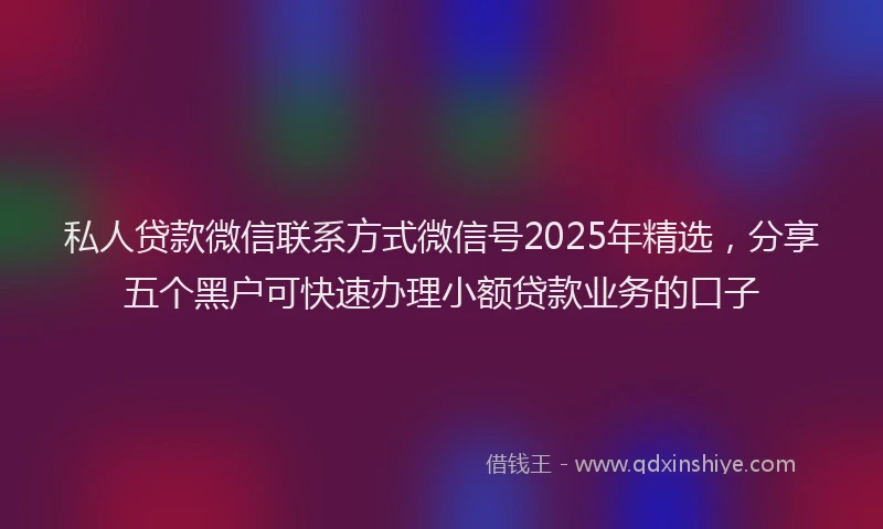 私人贷款微信联系方式微信号2025年精选，分享五个黑户可快速办理小额贷款业务的口子