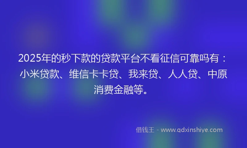 2025年的秒下款的贷款平台不看征信可靠吗有：小米贷款、维信卡卡贷、我来贷、人人贷、中原消费金融等。