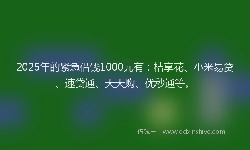 2025年的紧急借钱1000元有：桔享花、小米易贷、速贷通、天天购、优秒通等。