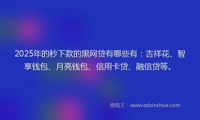 2025年的秒下款的黑网贷有哪些有：吉祥花、智享钱包、月亮钱包、信用卡贷、融信贷等。