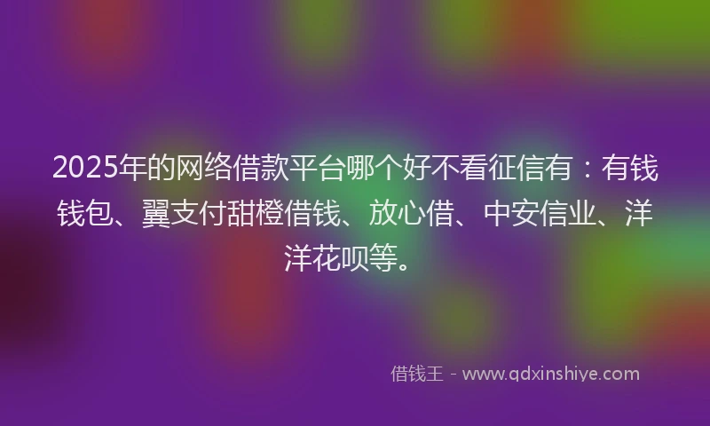 2025年的网络借款平台哪个好不看征信有：有钱钱包、翼支付甜橙借钱、放心借、中安信业、洋洋花呗等。