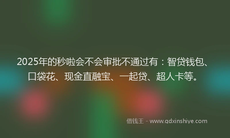 2025年的秒啦会不会审批不通过有：智贷钱包、口袋花、现金直融宝、一起贷、超人卡等。