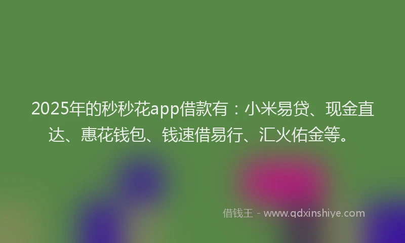 2025年的秒秒花app借款有：小米易贷、现金直达、惠花钱包、钱速借易行、汇火佑金等。