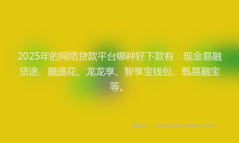 2025年的网络贷款平台哪种好下款有：现金易融贷途、融逸花、龙龙享、智享宝钱包、甄易融宝等。