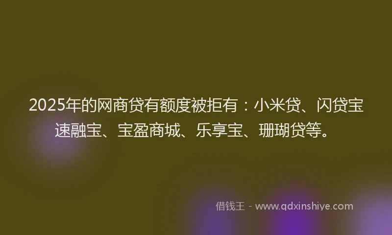 2025年的网商贷有额度被拒有：小米贷、闪贷宝速融宝、宝盈商城、乐享宝、珊瑚贷等。