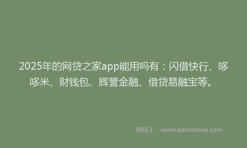 2025年的网贷之家app能用吗有：闪借快行、哆哆米、财钱包、辉誉金融、借贷易融宝等。