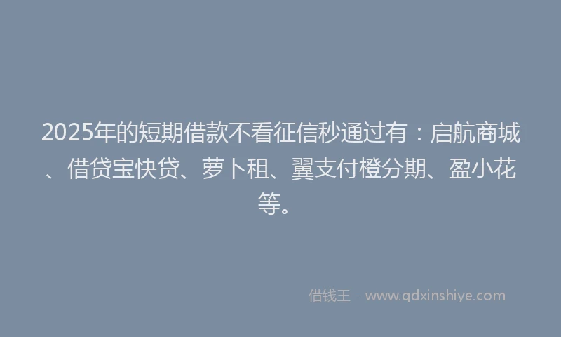 2025年的短期借款不看征信秒通过有：启航商城、借贷宝快贷、萝卜租、翼支付橙分期、盈小花等。