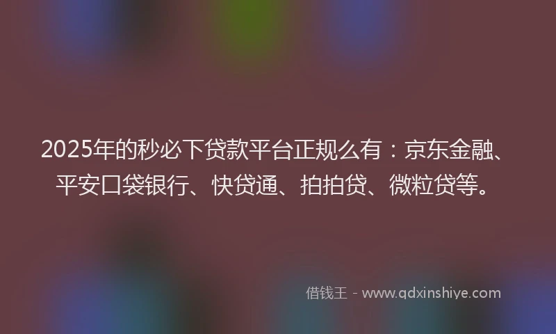 2025年的秒必下贷款平台正规么有：京东金融、平安口袋银行、快贷通、拍拍贷、微粒贷等。
