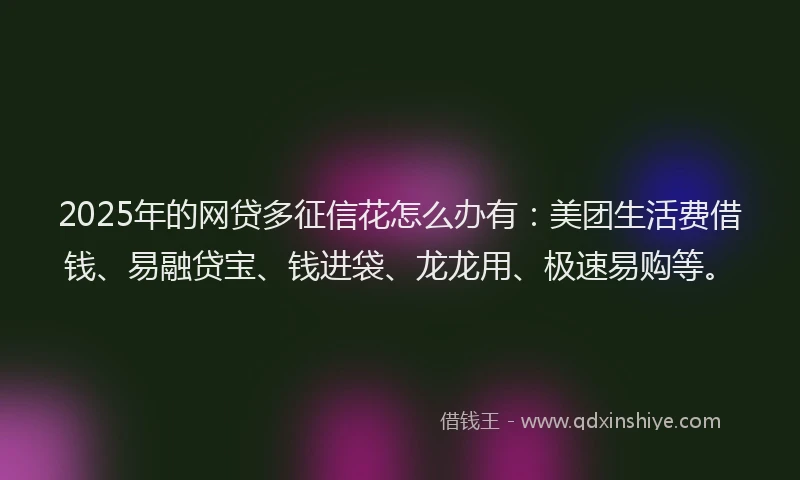 2025年的网贷多征信花怎么办有：美团生活费借钱、易融贷宝、钱进袋、龙龙用、极速易购等。