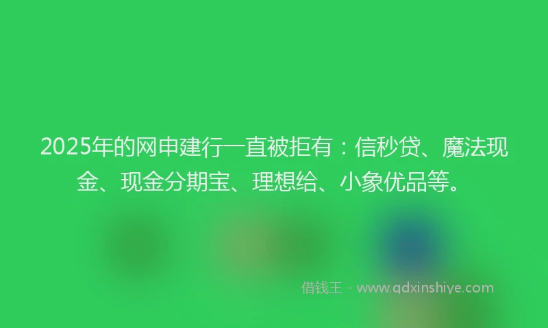 2025年的网申建行一直被拒有：信秒贷、魔法现金、现金分期宝、理想给、小象优品等。