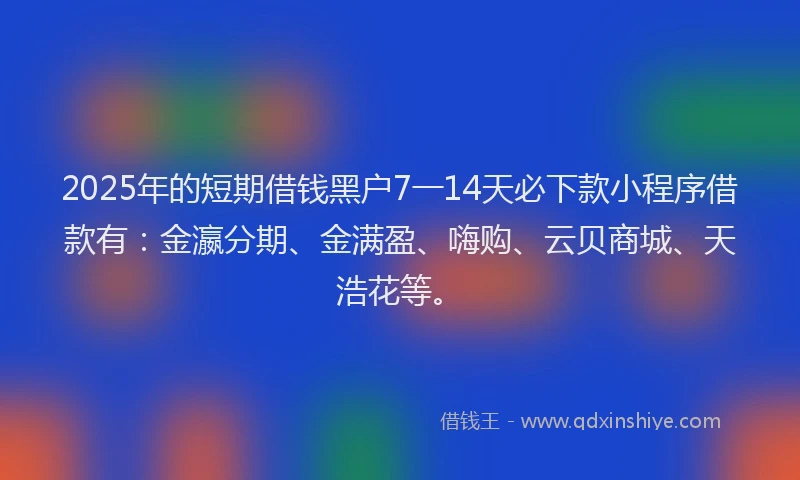 2025年的短期借钱黑户7一14天必下款小程序借款有：金瀛分期、金满盈、嗨购、云贝商城、天浩花等。
