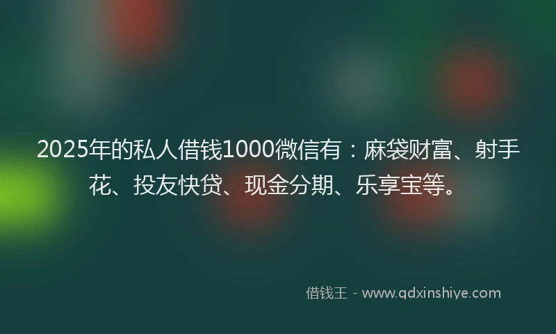 2025年的私人借钱1000微信有：麻袋财富、射手花、投友快贷、现金分期、乐享宝等。