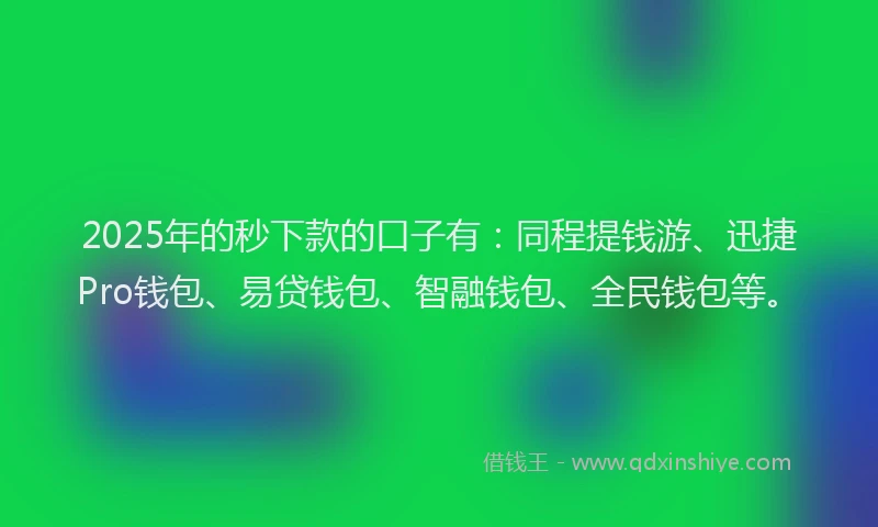 2025年的秒下款的口子有：同程提钱游、迅捷Pro钱包、易贷钱包、智融钱包、全民钱包等。