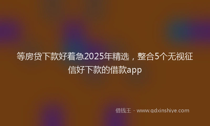 等房贷下款好着急2025年精选，整合5个无视征信好下款的借款app