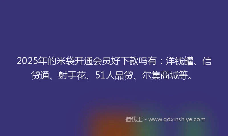 2025年的米袋开通会员好下款吗有：洋钱罐、信贷通、射手花、51人品贷、尔集商城等。
